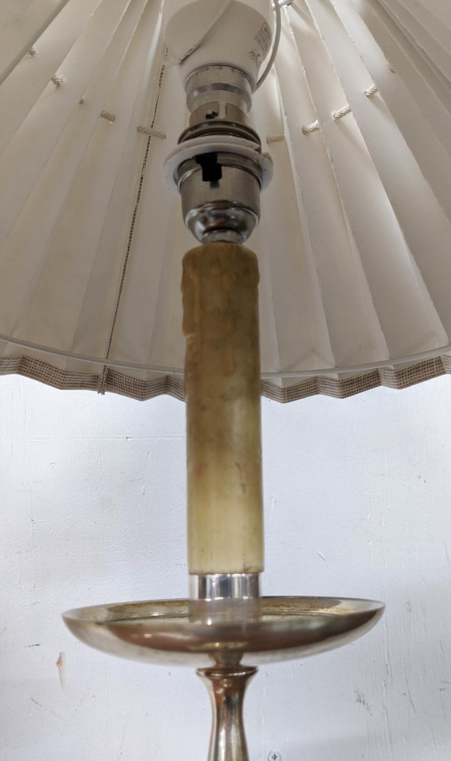 TABLE LAMPS, a pair, faux candlestick design with shades, 75cm H. (2) - Image 3 of 6