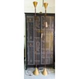 FLOOR LAMPS, a near pair, contemporary abstract design, steel with gold painted sconces and bases,
