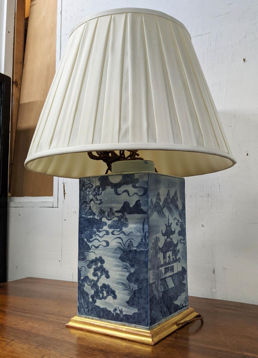 TABLE LAMP, 63cm H Chinese export style blue and white ceramic with shade. - Image 2 of 11