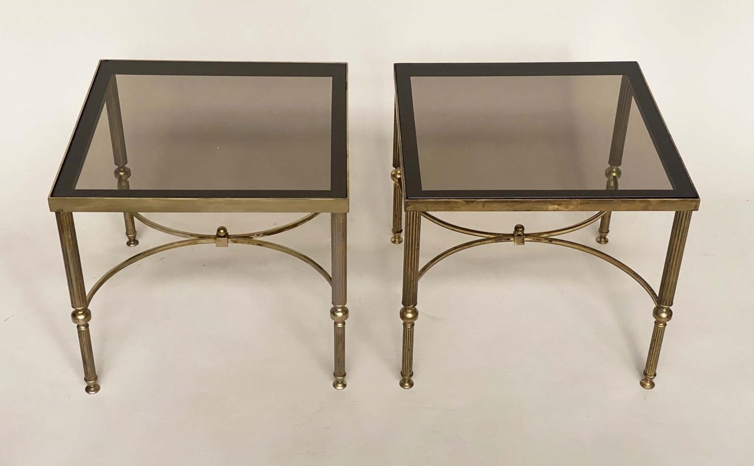 LAMP TABLES, 41cm H x 46cm W x 46cm D, a pair, Regency style square glazed with reeded and - Image 5 of 5