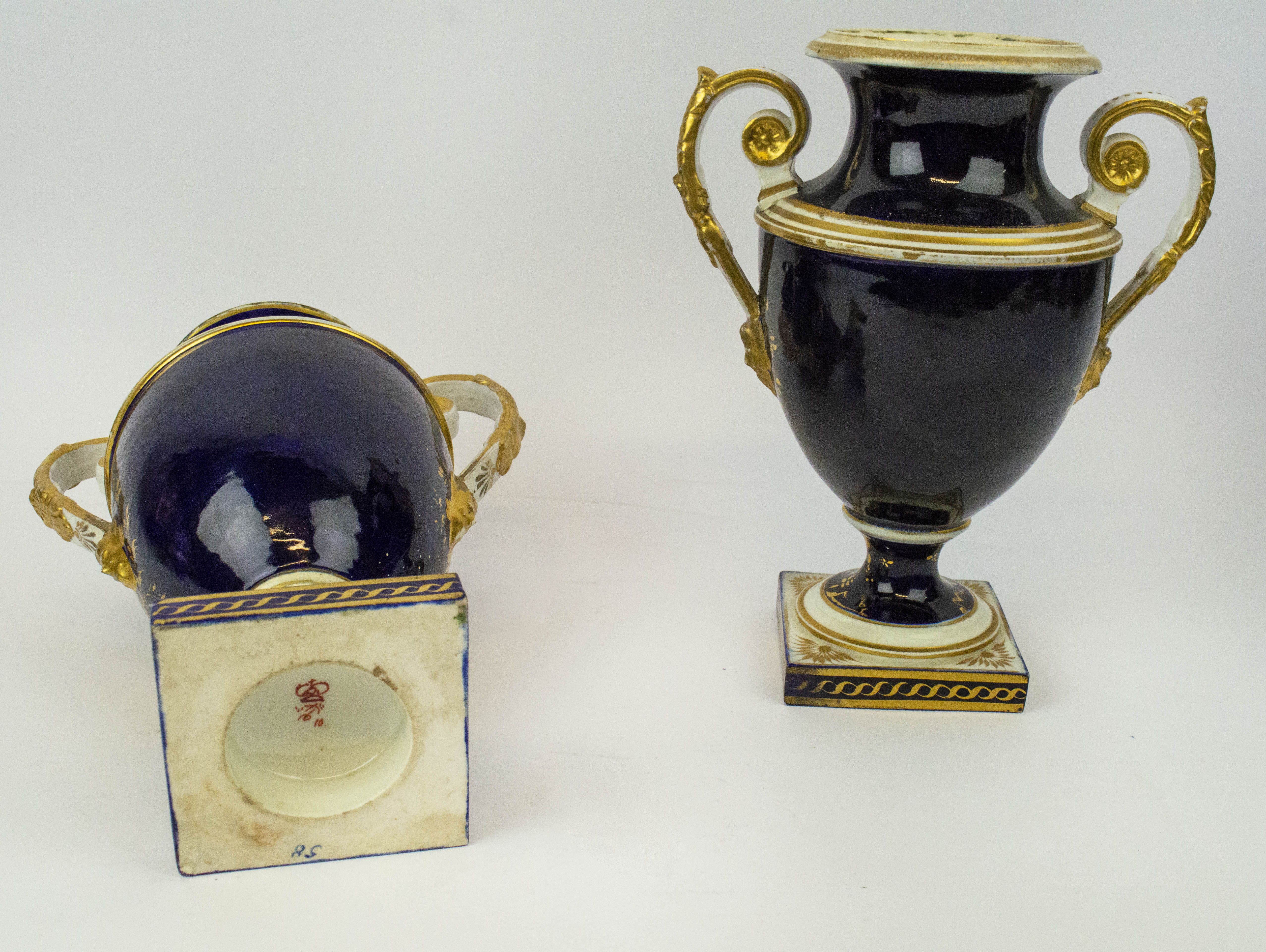 ROYAL CROWN DERBY VASES, a pair, 19th century hand painted with botanical still life with blue - Image 5 of 6