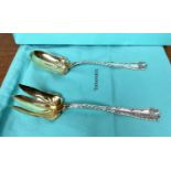 TIFFANY AND CO STERLING SALAD SET, early 20th century parcel-gilded in Tiffany bags, 25cm L.