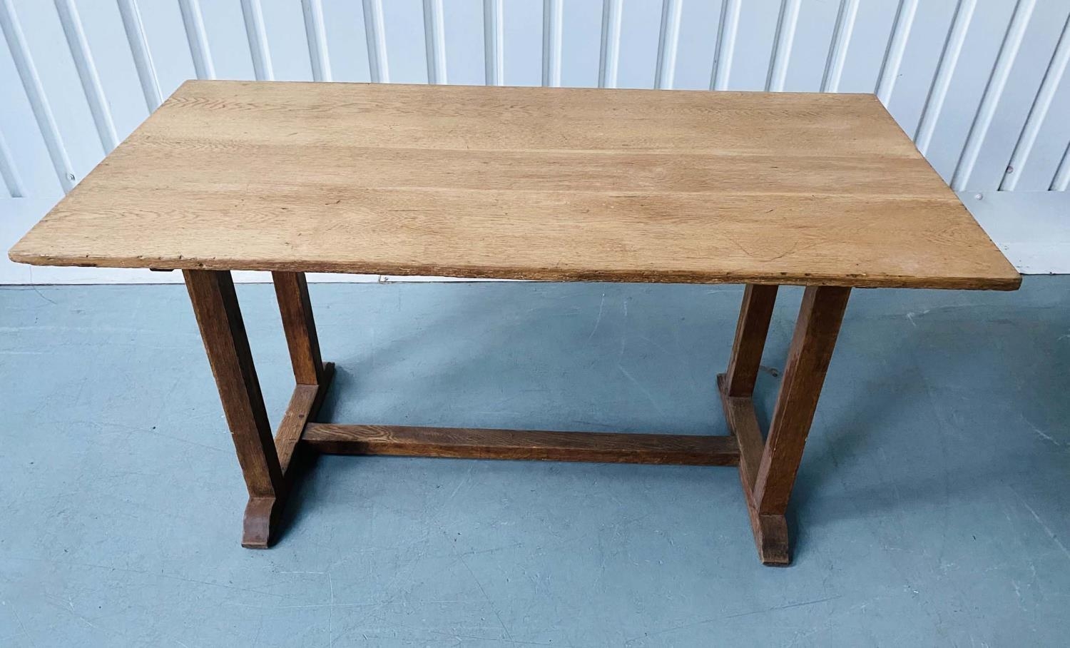 DINING TABLE, early 20th century oak restrained rectangular form raised upon simple double - Image 2 of 5