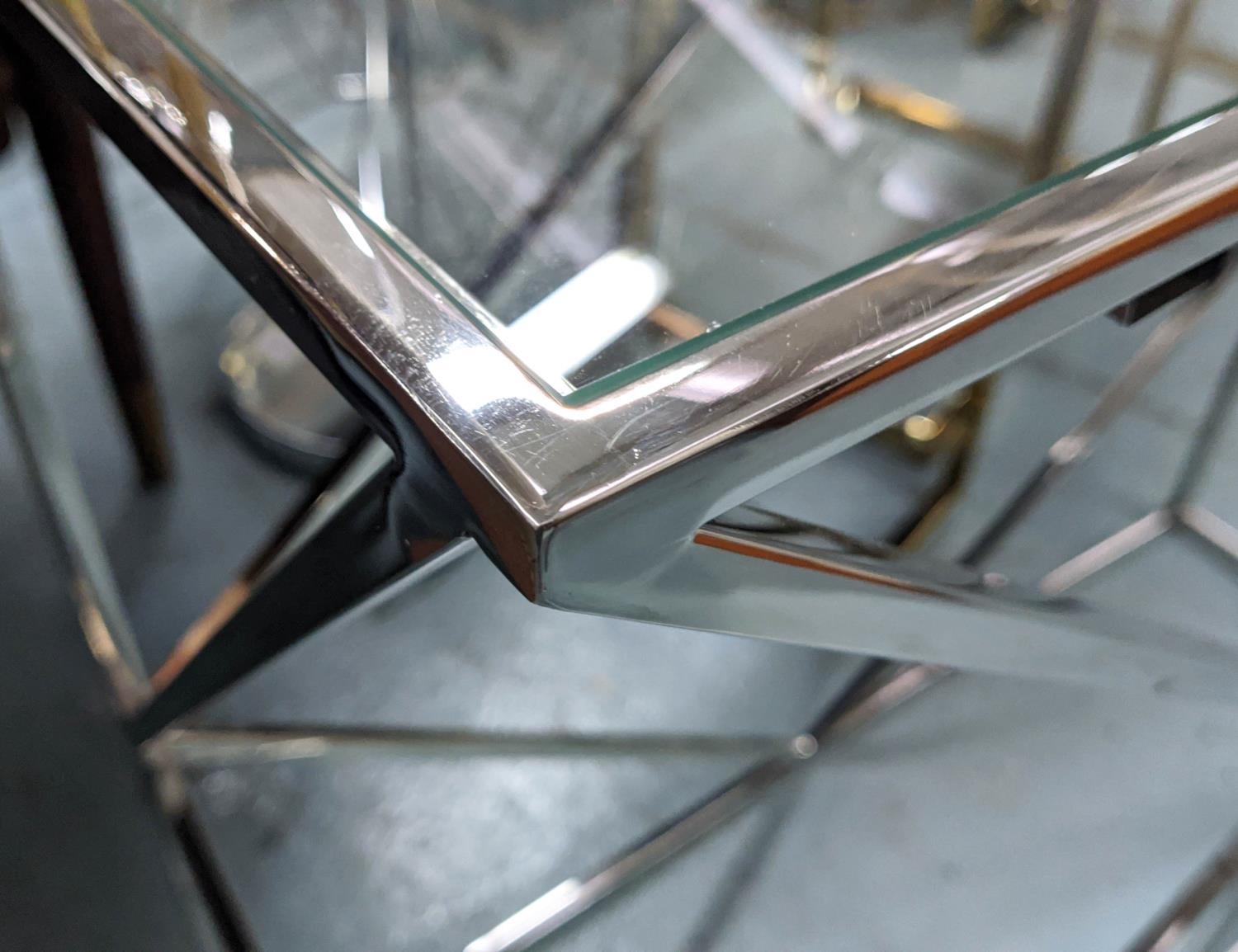 CONSOLE TABLE, 90cm x 30cm x 76cm, Bauhaus style, polished metal and glass. - Image 4 of 5