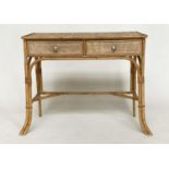 BAMBOO WRITING TABLE, 20th century vintage cane panelled with two frieze drawers, 92cm W x 45cm D