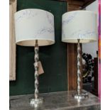 TABLE LAMPS, a pair, each overall 80cm H, including shades, metal bases. (2)