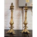 ORMOLU CANDLESTICKS, a pair, 59cm H converted into table lamps. (2)