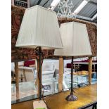 TABLE LAMPS, a pair, 71cm H with shades, height adjustable with bumble bee detail. (2)