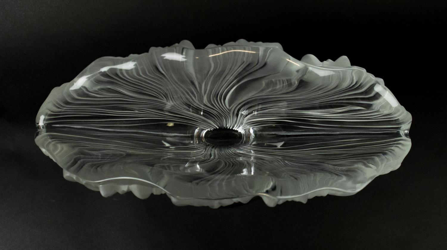 LALIQUE PEDESTAL VASE, frosted, signed to underside, naturalistic design in the form of tulip, - Image 5 of 7