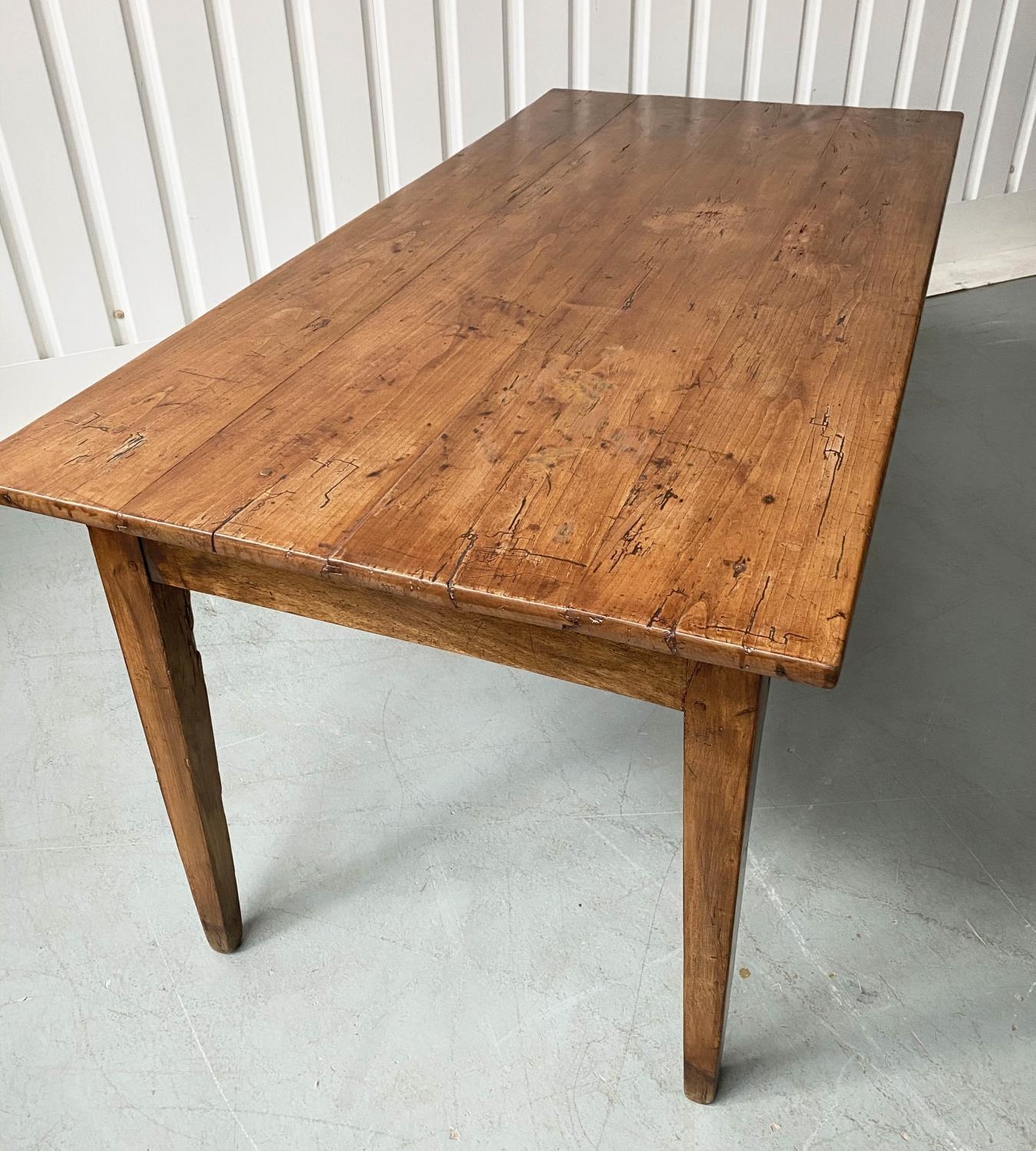 FARMHOUSE TABLE, 19th century French planked cherrywood rectangular with square tapering supports, - Image 3 of 4