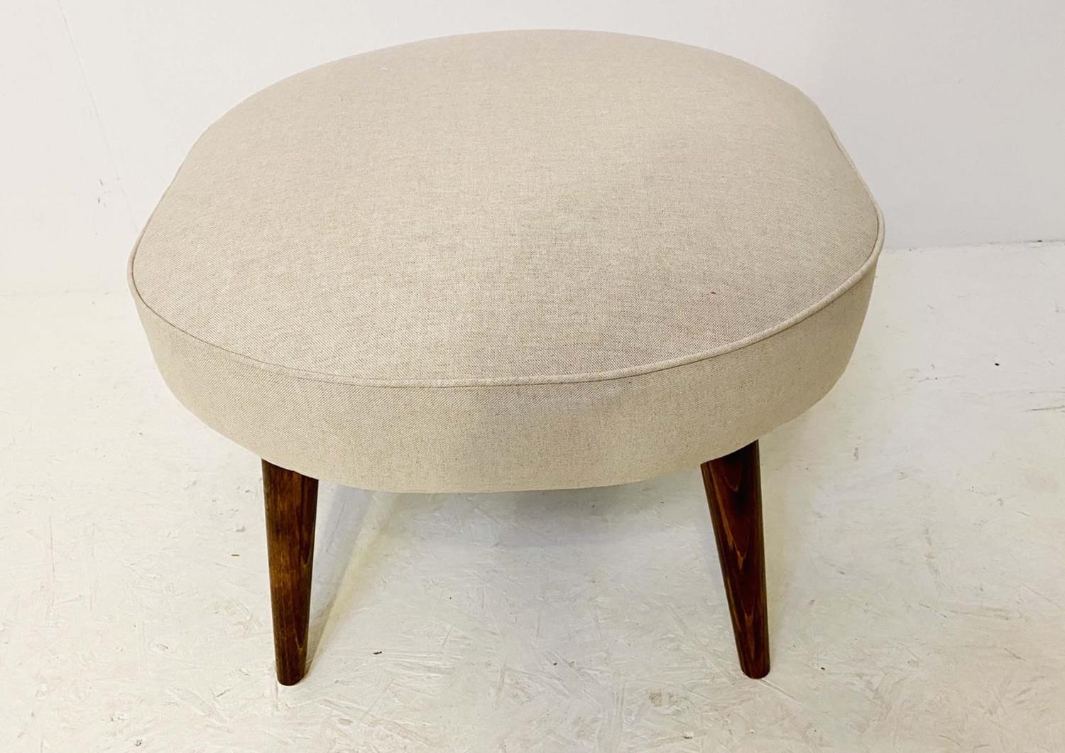 STOOLS, a pair, 1950s Italian style neutral linen upholstery, 38cm H x 54cm D. (2) - Image 2 of 4