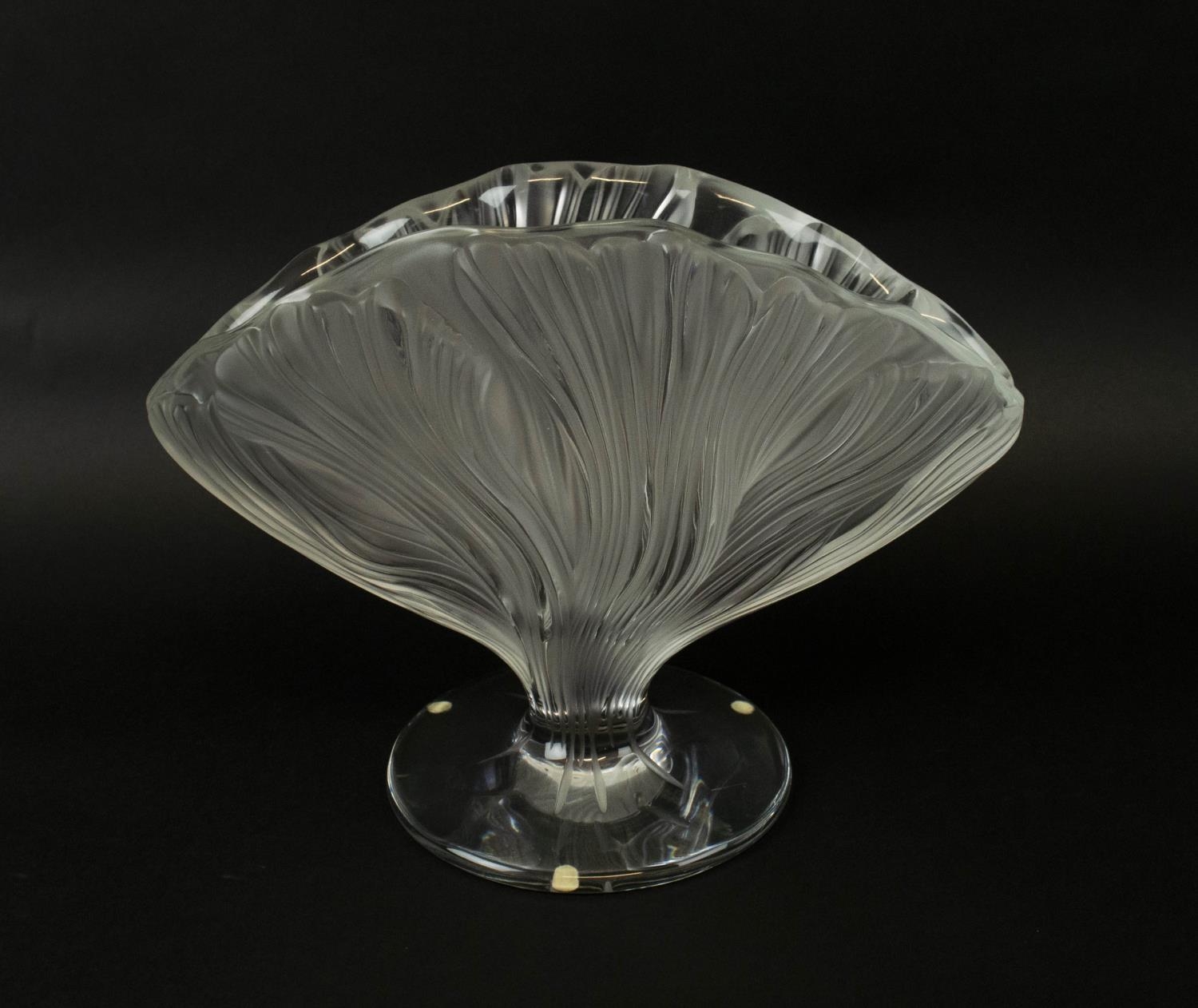 LALIQUE PEDESTAL VASE, frosted, signed to underside, naturalistic design in the form of tulip,