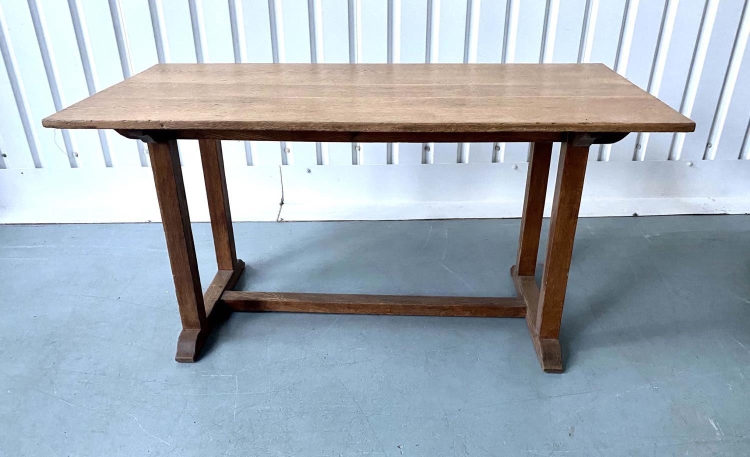 DINING TABLE, early 20th century oak restrained rectangular form raised upon simple double - Image 3 of 5