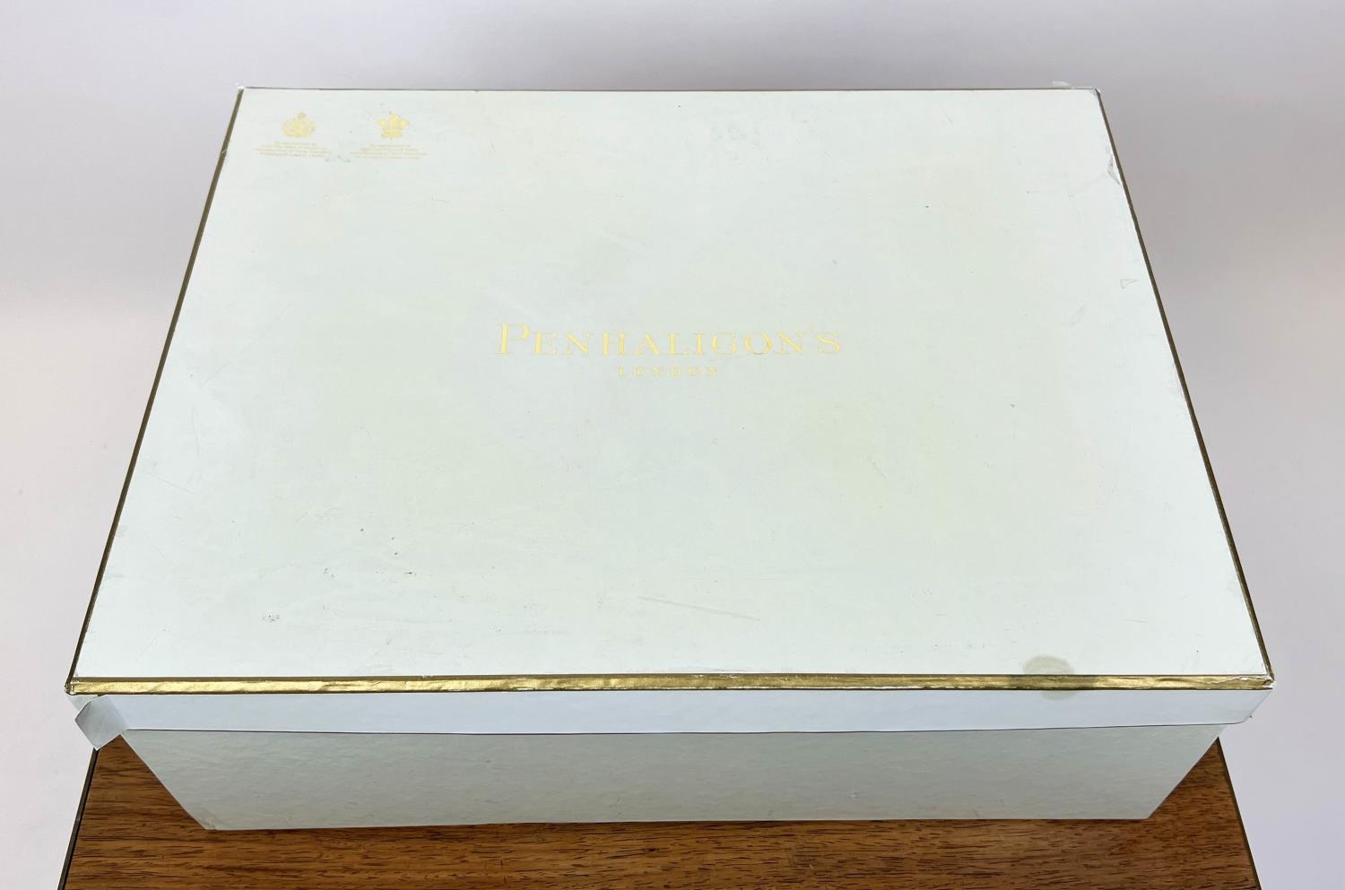 PENHALIGON'S GAMES BOX, black lacquered fitted tray with card sets dice, chips dominos and folding - Image 5 of 15