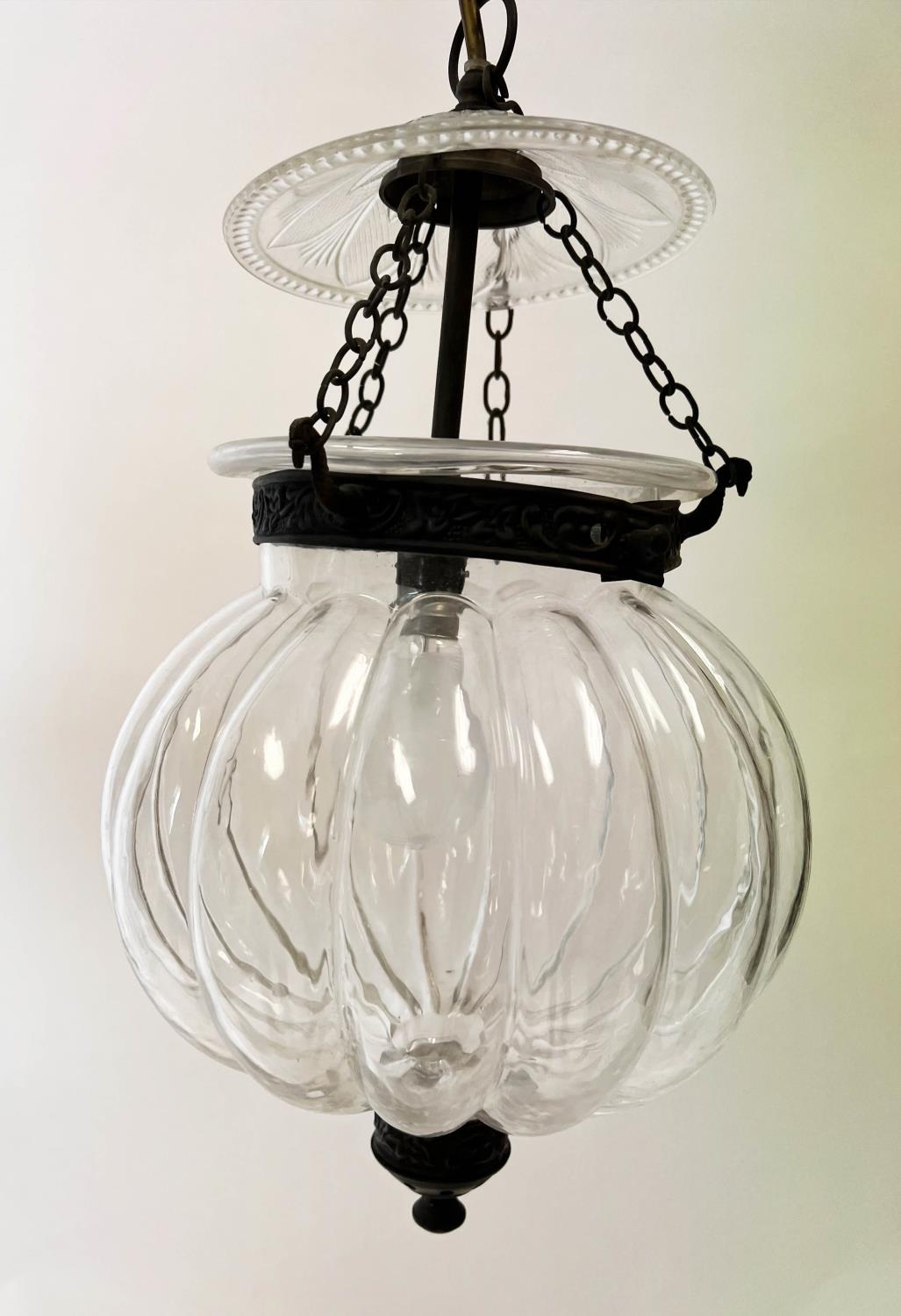 HALL LANTERNS, a set of four, of globular glass form, approx 35cm H, together with a larger glass - Image 5 of 5