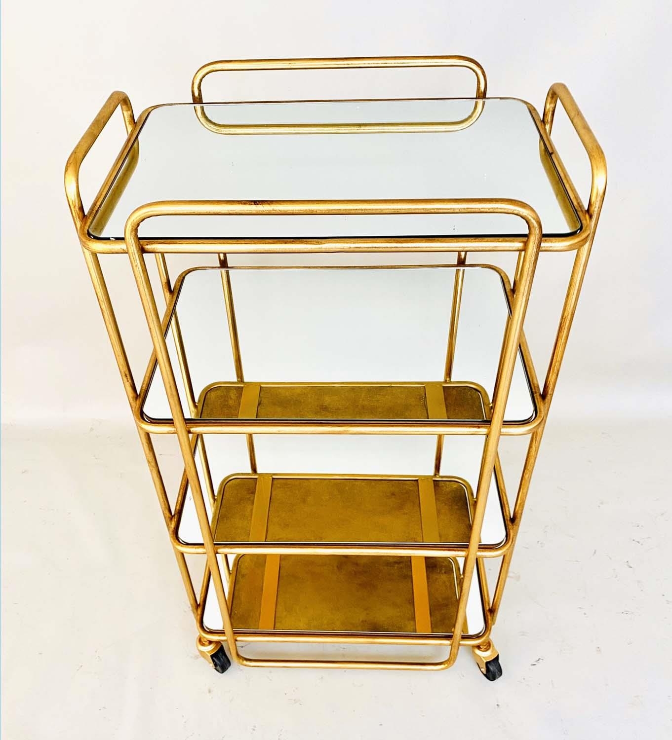 COCKTAIL BAR TROLLEY, 90cm H x 52cm W x 38cm D, 1970s Italian style, gilt metal and mirror. (2) - Image 2 of 5