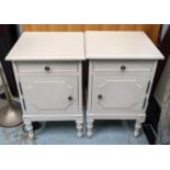 NIGHSTANDS, a pair, 38cm x 35cm x 61cm, grey painted each with drawer and cabinet. (2)