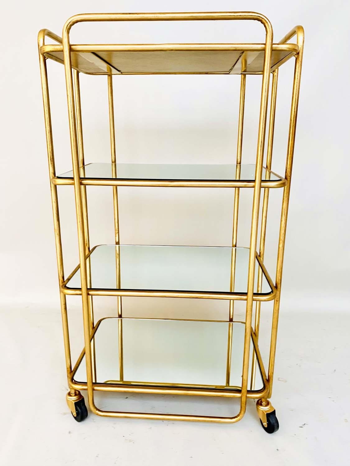 COCKTAIL BAR TROLLEY, 90cm H x 52cm W x 38cm D, 1970s Italian style, gilt metal and mirror. (2) - Image 5 of 5