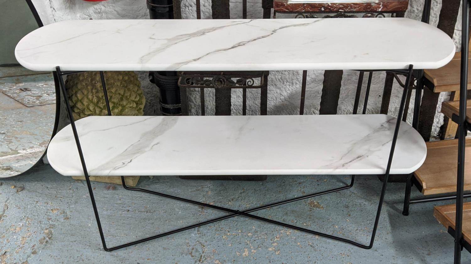 ETAGERE, 120cm x 32.5cm x 73cm, 1950s Italian style, faux marble and metal.