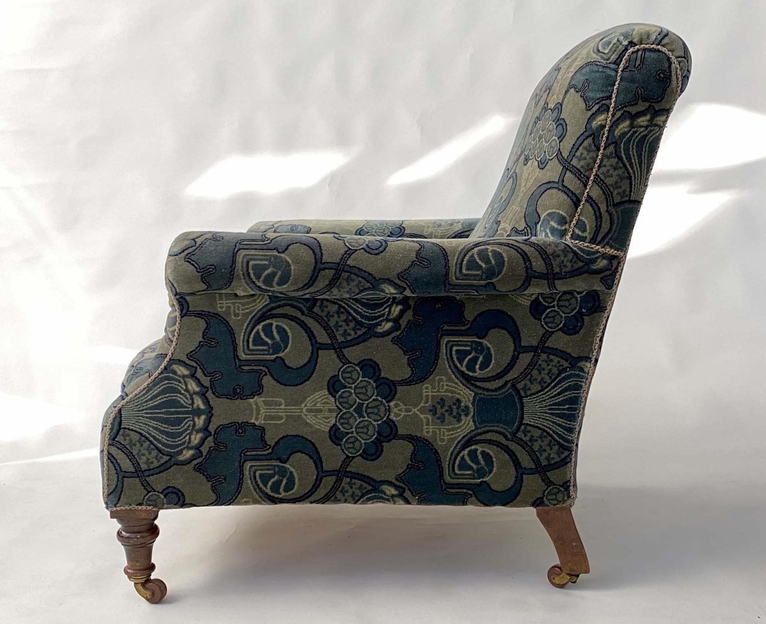 ARMCHAIR, early 20th century with blue and green Art Deco pattern carpet weave upholstery, 84cm W. - Image 7 of 9