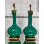 PAOLO MOSCHINO ADESSA TABLE LAMPS, a pair, green finish, 60cm H. (2)