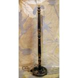 STANDARD LAMP, 170cm H x 38cm, circa 1920, black and gilt Chinoiserie decorated.