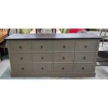 OKA CABINET, grey faux drawer detail doors, 46cm x 87cm H x 187cm.