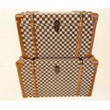 TRAVELLING TRUNKS, graduated set of two, largest measuring 42cm H x 72cm W x 42cm D, damier style