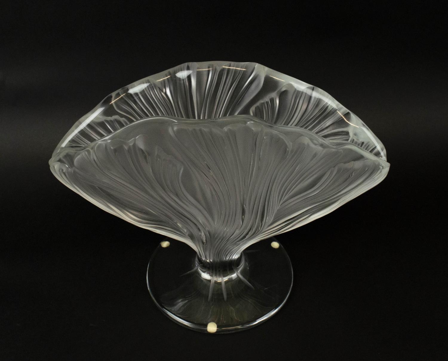 LALIQUE PEDESTAL VASE, frosted, signed to underside, naturalistic design in the form of tulip, - Image 2 of 7