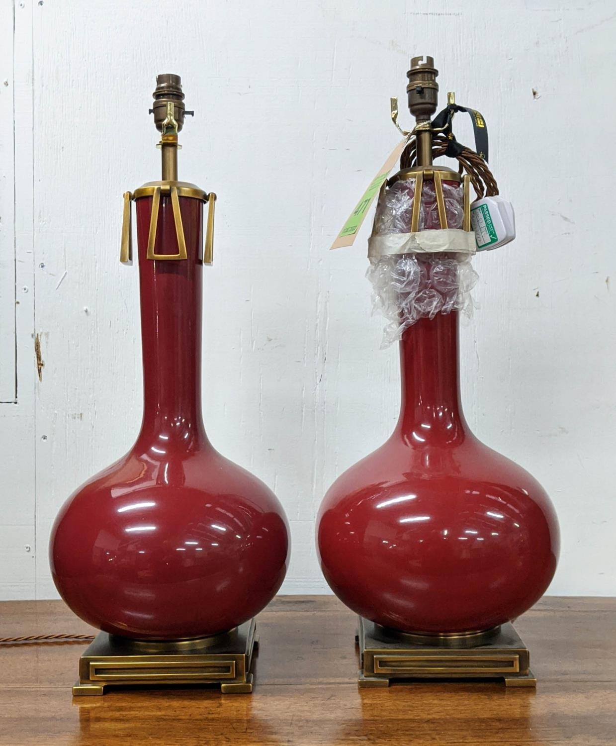 PAOLO MOSCHINO ADESSA TABLE LAMPS, a pair, oxblood finish, 60cm H. (2)