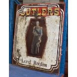 VINTAGE BUTLERS LORD RAGLAN ENAMEL ON METAL SIGN