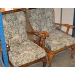 PAIR OF WOODEN FRAMED ARM CHAIRS