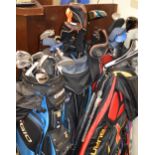 VARIOUS GOLF BAGS WITH ASSORTED CLUBS