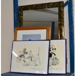 3 VARIOUS FRAMED DISNEY / MICKEY MOUSE PICTURES & MODERN WALL MIRROR