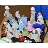 TRAY WITH VARIOUS FIGURINE ORNAMENTS, ROYAL DOULTON, NAO ETC
