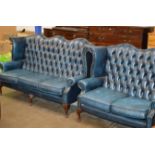 2 PIECE CHESTERFIELD BLUE LEATHER LOUNGE SUITE
