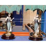 PAIR OF DECORATIVE FIGURINE TABLE LAMPS WITH SHADES