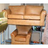 2 PIECE TAN LEATHER LOUNGE SUITE