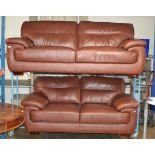 2 PIECE BROWN LEATHER LOUNGE SUITE