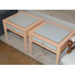 PAIR OF MODERN SINGLE DRAWER GLASS TOP BEDSIDE TABLES