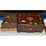 DECORATIVE INLAID LAP DESK & 4 VARIOUS OTHER DECORATIVE BOXES