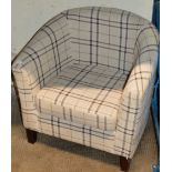 MODERN TUB CHAIR IN TARTAN UPHOLSTERY