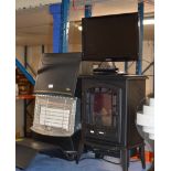 SMALL LCD TV, GAS FIRE & ELECTRIC STOVE STYLE FIRE
