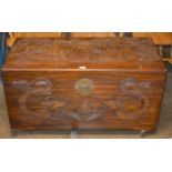 CHINESE CARVED WOODEN BLANKET BOX