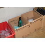 4 BOXES WITH VARIOUS DINNER WARE, CRYSTAL & GLASS WARE, MIXED CERAMICS & GENERAL BRIC-A-BRAC