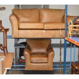 2 PIECE TAN LEATHER LOUNGE SUITE