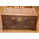 CHINESE CARVED WOODEN BLANKET BOX