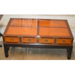 REPRODUCTION CAMPAIGN STYLE COFFEE TABLE WITH STORAGE DRAWERS