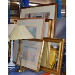 GILT FRAMED MIRROR & VARIOUS PICTURES, RUSSEL FLINT PRINTS ETC