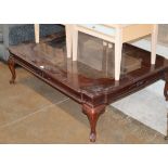 LARGE MAHOGANY GLASS TOP COFFEE TABLE